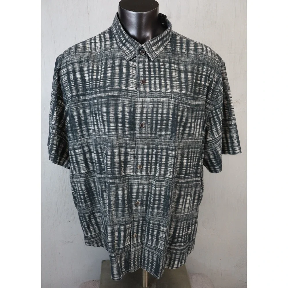 Mens Tommy Bahama Hawaiian Shirt Size 3XL Silk Green Geometric Button Front